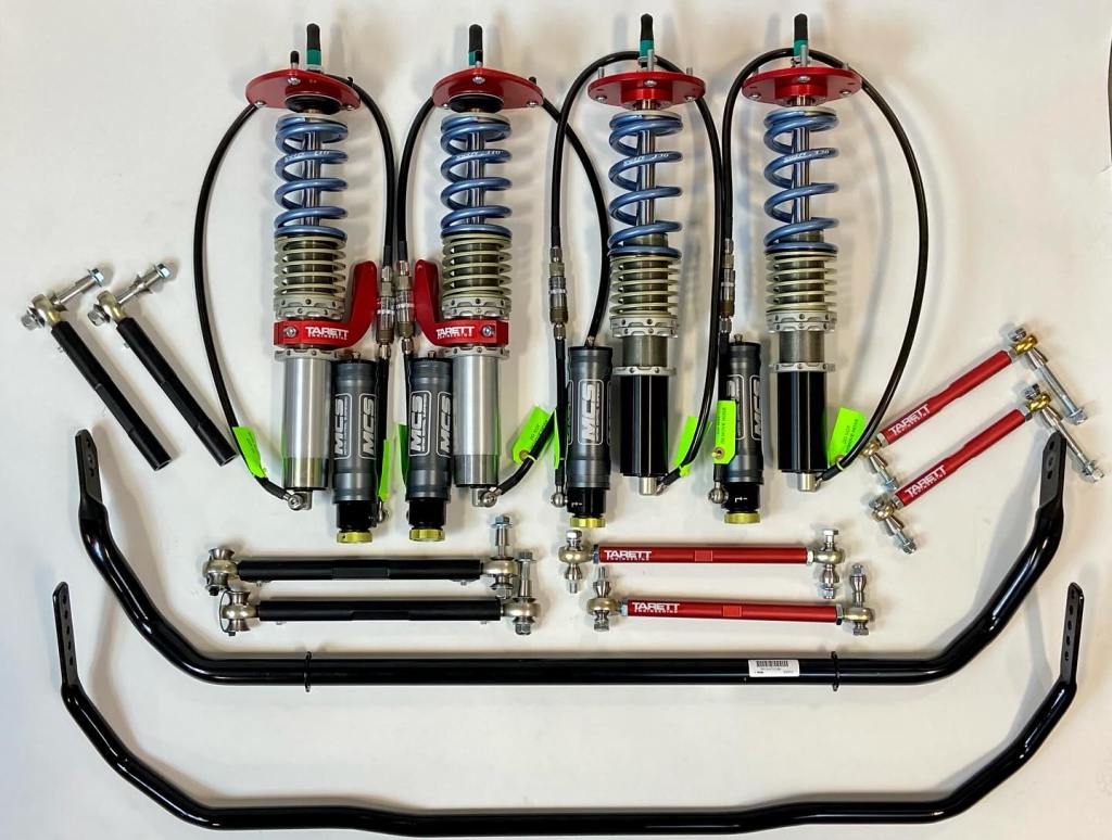 Photo of Tarett coilovers, control arms and links, and sway bars.